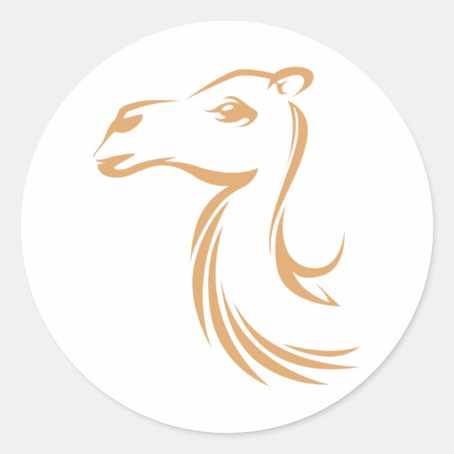 Adesivo Redondo Camelo no Estilo de Desenho de Swish (Frente)