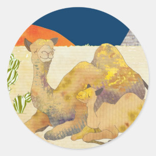 Adesivo Redondo Camelos e Pirâmides no Egito