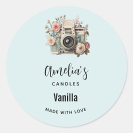 Adesivo Redondo Câmera com Flores Pastel Retro Vela Negócios
