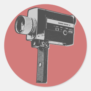 Adesivo Redondo Câmera de Filme Super 8 Pop Art