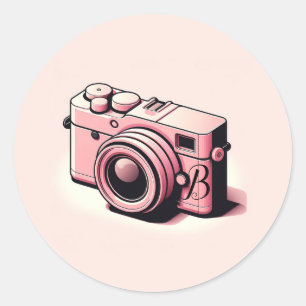 Adesivo Redondo Câmera Fotográfica Rosa Feminina Personalizada