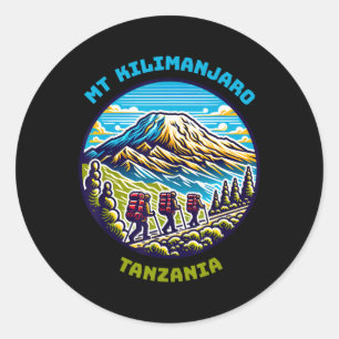 Adesivo Redondo Caminhada no Monte Kilimanjaro Tanzânia Caminhada