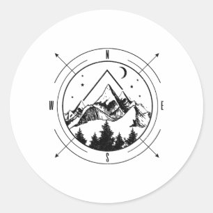 Adesivo Redondo Caminhadas Montanhas Natureza Acampamento Comp Ave