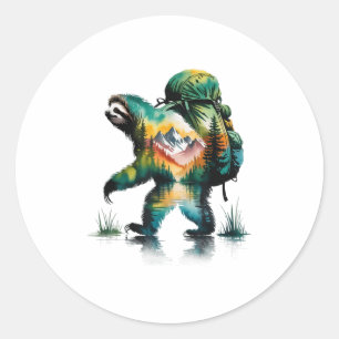 Adesivo Redondo Caminhando com o Sloth Backpack Montanha Vida Selv