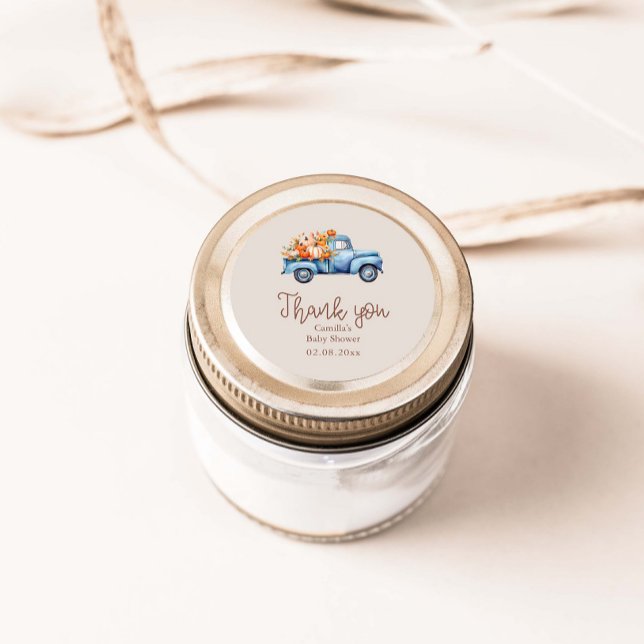 Adesivo Redondo Caminhão Chá de fraldas Azul Pumpkin (Criador carregado)