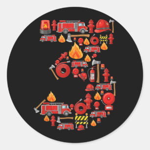 Adesivo Redondo Caminhão de Bombeiros Aniversário de 3 Anos Menino