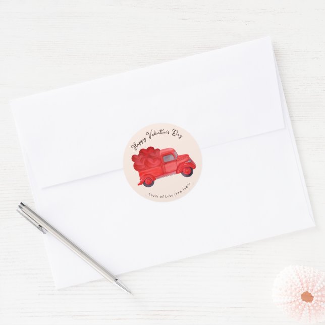 Adesivo Redondo Caminhão de Entrega do Coração Vermelho do dia de  (Envelope)