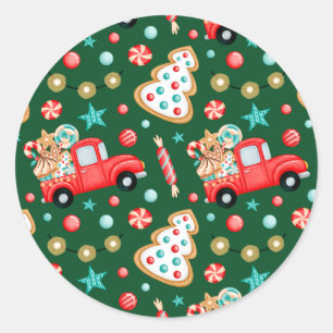 Adesivo Redondo Caminhão de Natal Red Vintage e doces de Natal