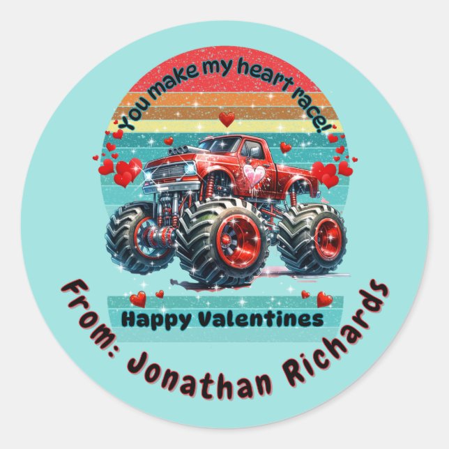 Adesivo Redondo Caminhão do Monstro Vermelho Você Faz Minha Corrid (Frente)