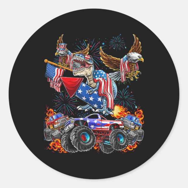 Adesivo Redondo Caminhão Monstro Águia Dinossauro 4 de Julho Améri (Frente)