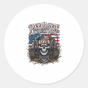 Adesivo Redondo Caminhão Monstro de Caveira Patriótico 1776 Off Ro