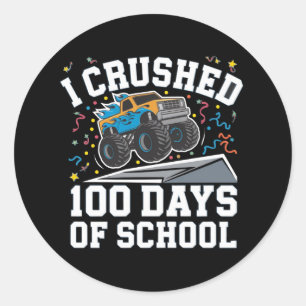 Adesivo Redondo Caminhão Monstro dos 100 Dias de Escola 100º Dia d