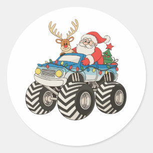 Adesivo Redondo Caminhão Monstro Natal Papai Noel Rena Festivo