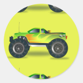 Adesivo Redondo Caminhão monstro no verde limão