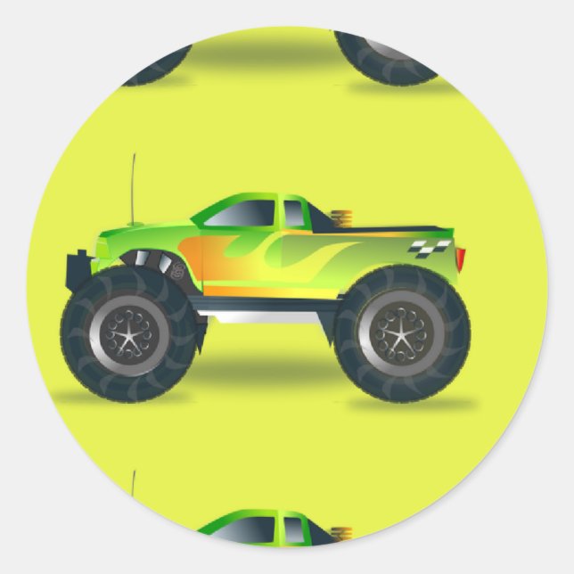 Adesivo Redondo Caminhão monstro no verde limão (Frente)