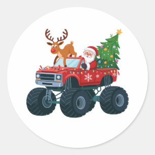 Adesivo Redondo Caminhão Monstro Papai Noel Rena de Natal Árvore d