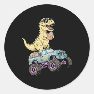 Adesivo Redondo Caminhão Monstro T Rex de Páscoa Infantil Gráfico 