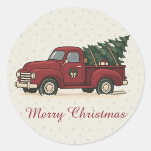 Adesivo Redondo Caminhão Vermelho de Natal Nórdico Vintage Festa d