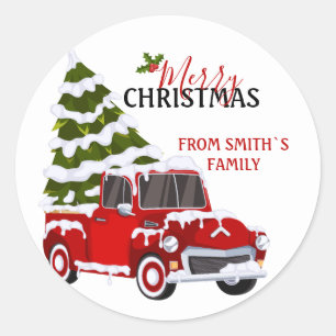Adesivo Redondo Caminhão Vermelho Personalizado de Natal Família