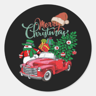 Adesivo Redondo Caminhão Vermelho Picape Árvore de Natal Feliz Nat