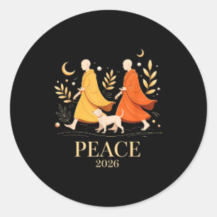 Adesivo Redondo Caminhe em paz monges da paz mundial 2026 com o cã