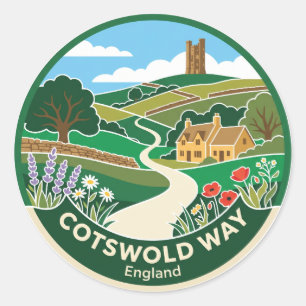 Adesivo Redondo Caminho de Cotswold Inglaterra