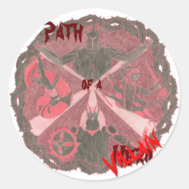 Adesivo Redondo "Caminho de um Herói" Villains Emblem (com título) (Frente)