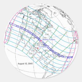 Adesivo Redondo Caminho Global do Eclipse Solar 2045