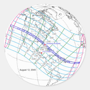 Adesivo Redondo Caminho Global do Eclipse Solar 2045