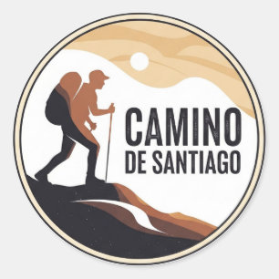 Adesivo Redondo Camino de Santiago Hiker Caminhando Sunset