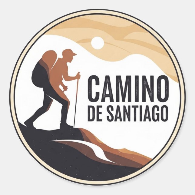 Adesivo Redondo Camino de Santiago Hiker Caminhando Sunset (Frente)