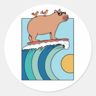 Adesivo Redondo Camisa 539 Surfing Capybara