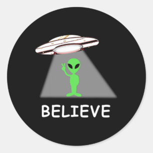 Adesivo Redondo Camisa Alien - Eu Acredito Nova Ufo Legal