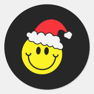 Adesivo Redondo Camisa Amarela do Rosto Sorridente de Natal Chapéu