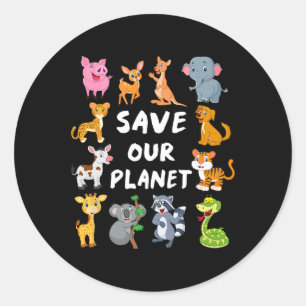 Adesivo Redondo Camisa Ambiental De Crianças Com Animais Cujos Par