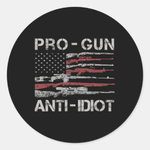 Adesivo Redondo Camisa Anti Idiota Pro Arma Bandeira Vintage EUA 2