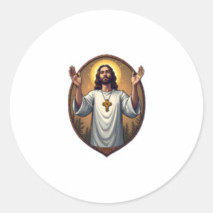 Adesivo Redondo Camisa Branca Gravada Cristo Alfa Ômega 2