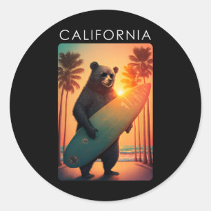Adesivo Redondo Camisa Califórnia República Legal Urso Surfando Pr