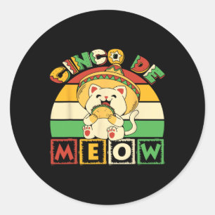 Adesivo Redondo Camisa Cinco De Meow Com Gato Sorridente Taco E So