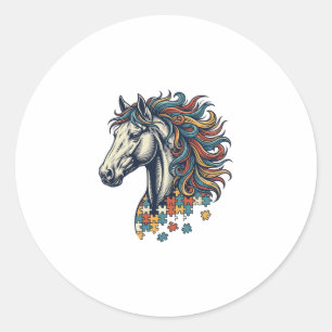 Adesivo Redondo Camisa Colorida Peça de Cavalo Vintage Engraving T