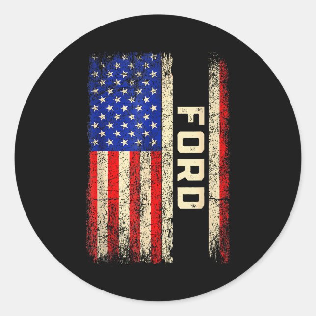 Adesivo Redondo Camisa com Sobrenome Ford Nome Ford Bandeira Ameri (Frente)