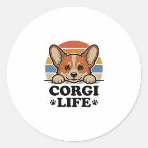 Adesivo Redondo Camisa Corgi Life Gravação Vintage Arte Amante de 