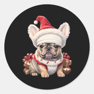 Adesivo Redondo Camisa Cute French Bulldog Santa Hat Merry Christm