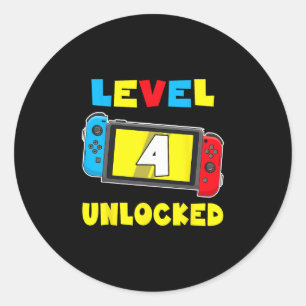 Adesivo Redondo Camisa de 4º Aniversário com Level 4 Desbloqueado 