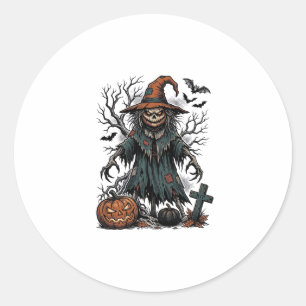Adesivo Redondo Camisa de Abóbora de Halloween de Espantalho de Br
