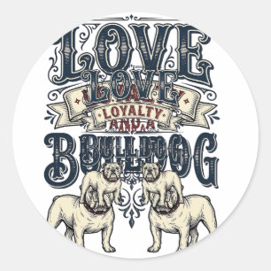 Adesivo Redondo Camisa de Amor Bulldog Desenho de Citação de Cacho