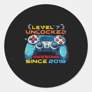 Adesivo Redondo Camisa de Aniversário de 7 Anos de Gamer Desbloque