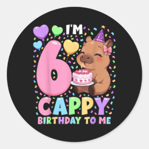 Adesivo Redondo Camisa de Aniversário de Capivara 6 Kawaii Menina