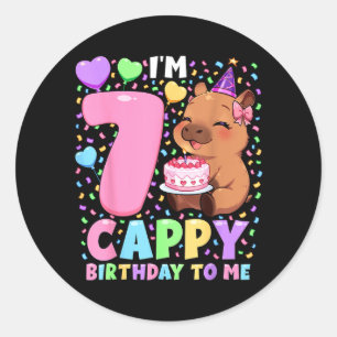 Adesivo Redondo Camisa de Aniversário de Capivara 7 Kawaii Garota
