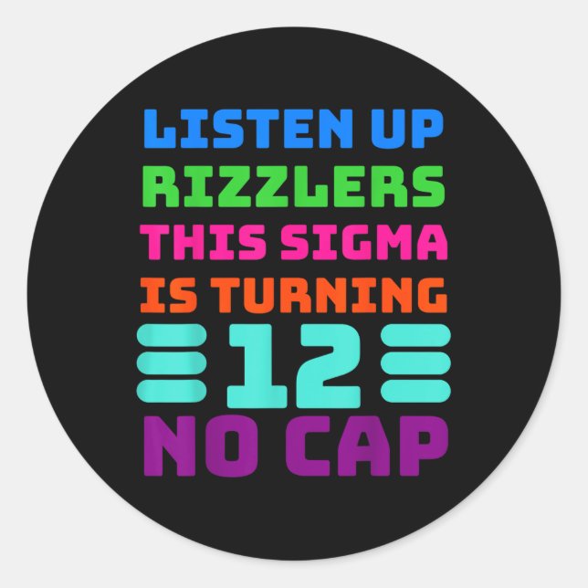 Adesivo Redondo Camisa De Aniversário Engraçado De 12 Anos - Rizz, (Frente)